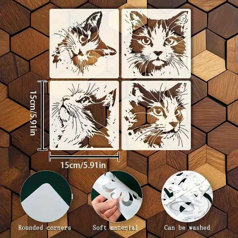 pochoirs stencil blanc brun chat visage artisanal réaliste adhésif lavable décoration diy
