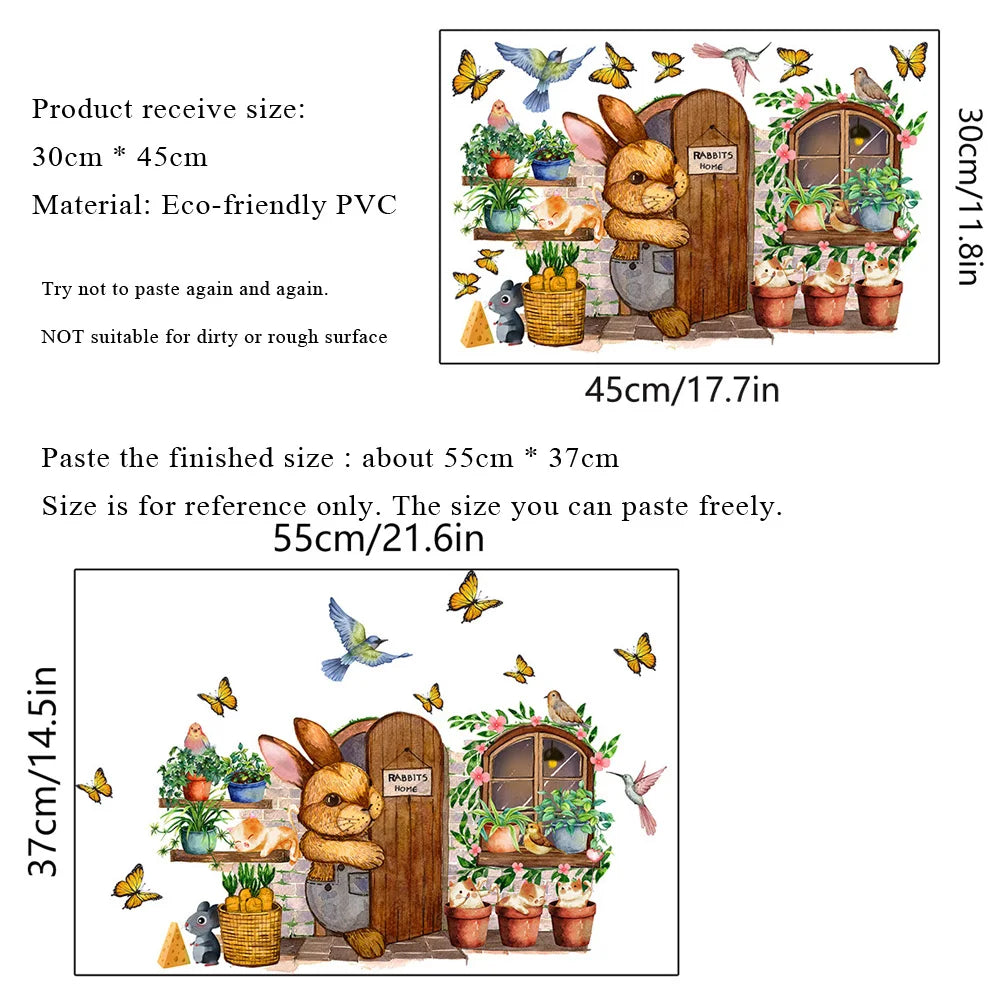 autocollant mural jardin lapin cartoon papier peint auto adhésif animaux maison opaque moderne