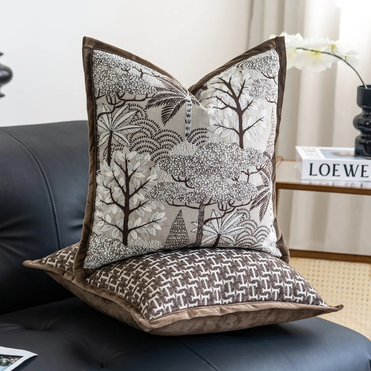 housse coussin géométrique marron nordique velours moderne décoration intérieure pliée automobile