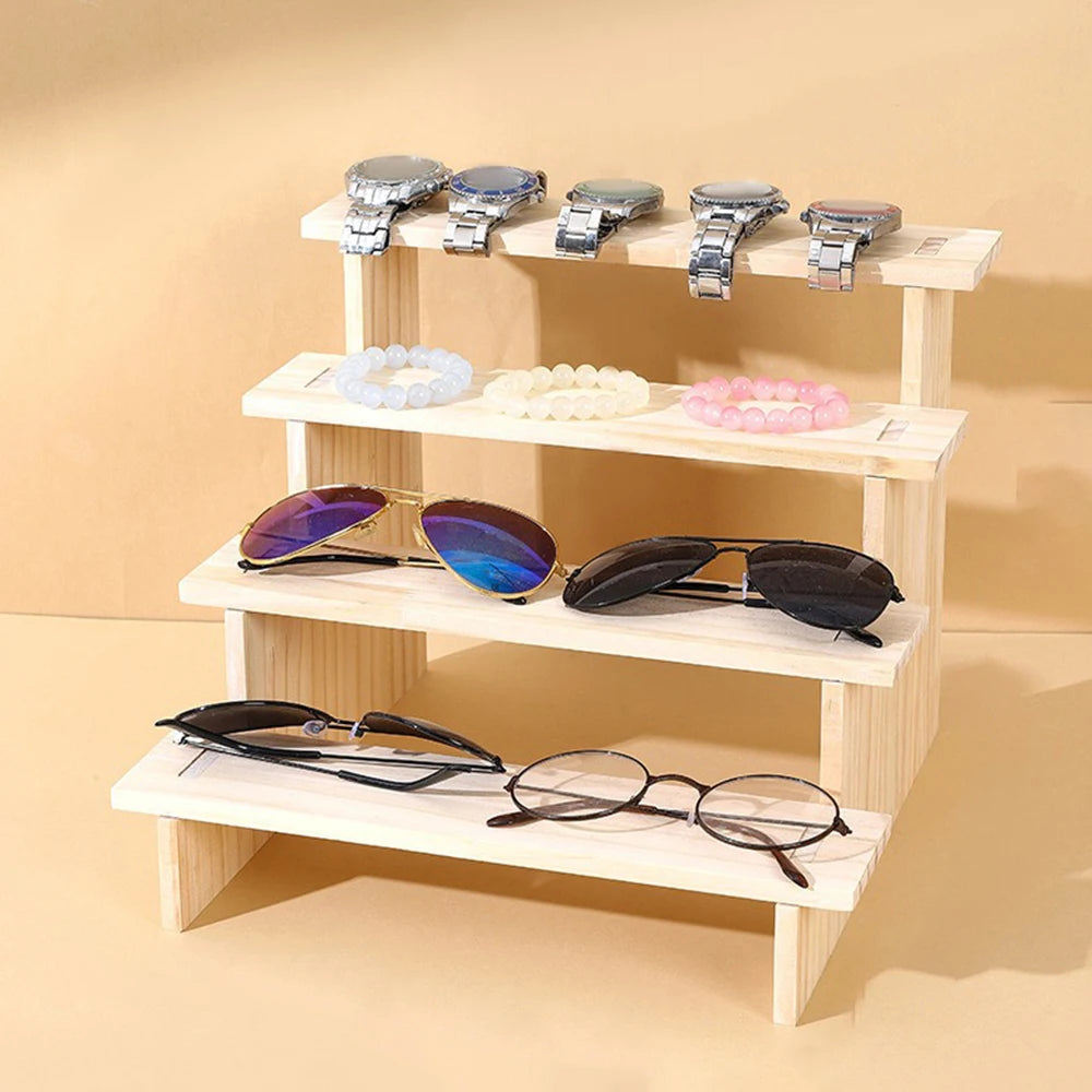 présentoir bois multi niveaux rangement montres lunettes bijoux mini plantes cosmétiques minimaliste