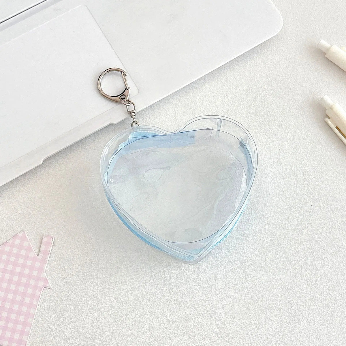 boîte transparente pvc marbrée coeurs plastique anneau métallique rangement poupées couleurs transparentes moderne minimaliste