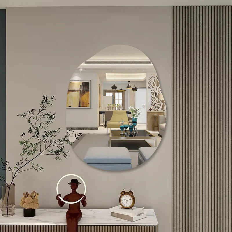 miroir mural adhésif acrylique transparent moderne rond décoration pièce maison abstraite