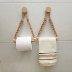 porte papier toilette bohème bois clair beige corde fixations murales rustique 25cm 15cm
