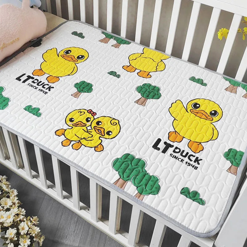 tapis lit bébé imperméable motifs animaux happy time 150x200cm 180x200cm coton blanc rose verte