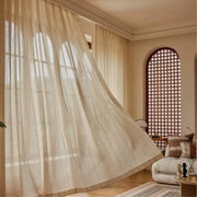 Rideau en gaze de lin rayé style japonais pour salon et chambre, 1 panneau translucide