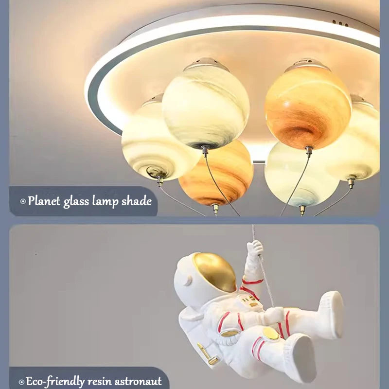 lampe moderne planètes astronaute couleur blanc bleu orange vert