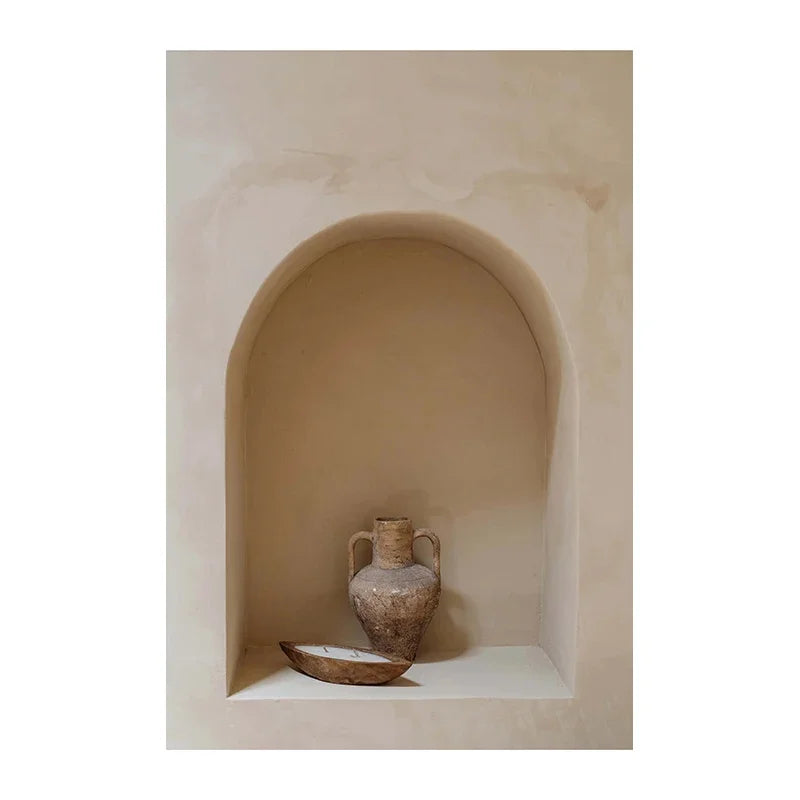 décoration murale toile peinture vases céramique rustique minimaliste beige marron gris naturel