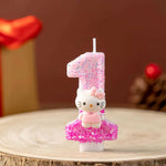 bougies numériques forme chiffres rose pailletées décoratives enfantine hello kitty argentées festive