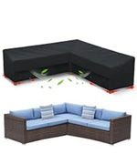Housse protection canapé d'angle noir tissu oxford revêtement pvc boucles ajustables imperméable intempéries moderne