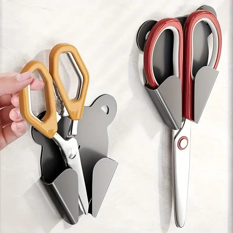ciseaux or rouge gris support mural adhésif cuisine rangement moderne fixe