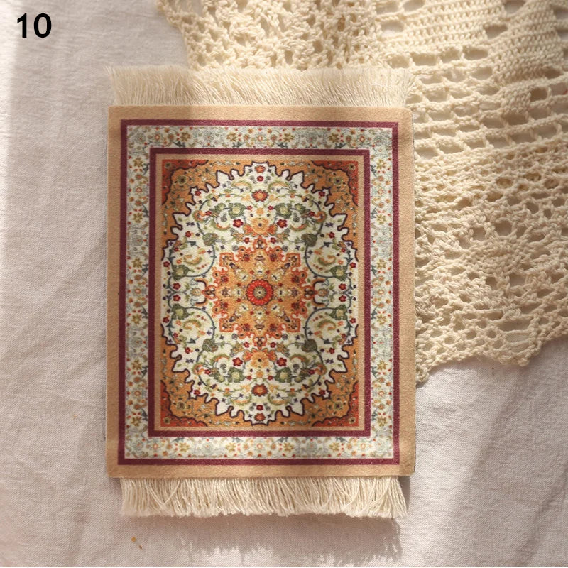 tapis table traditionnel motifs géométriques bleu rouge beige blanc tissu