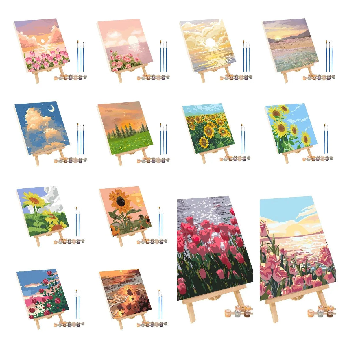 peinture numéros kit abstrait coucher soleil paysage moderne tissu gouache pastorale fleurs ciel orange