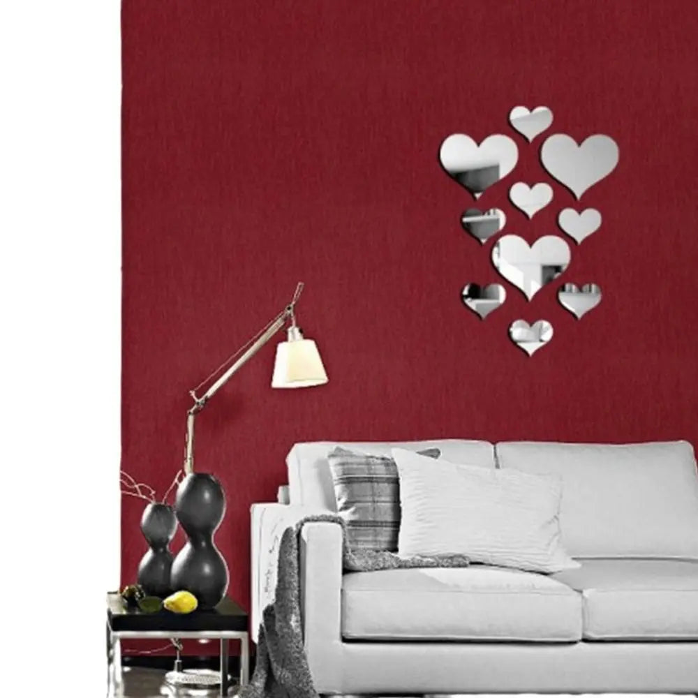décoration murale adhésive coeurs miroirs argent doré moderne or brillant rose doré
