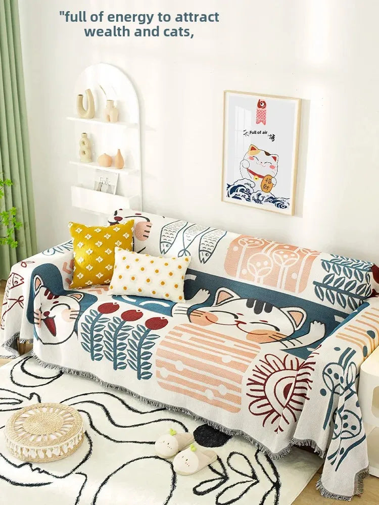 housse canapé réversible polyester multicolore motifs géométriques animaux moderne fleur ornement salon