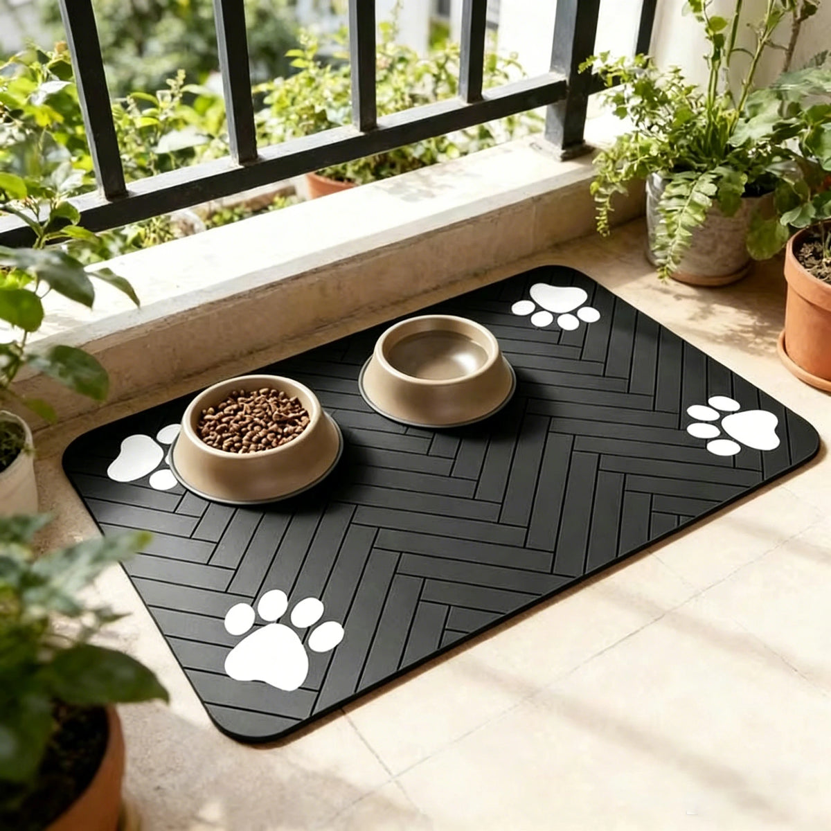 tapis animal compagnie noir rayures diagonales bols clips moderne rapide séchage