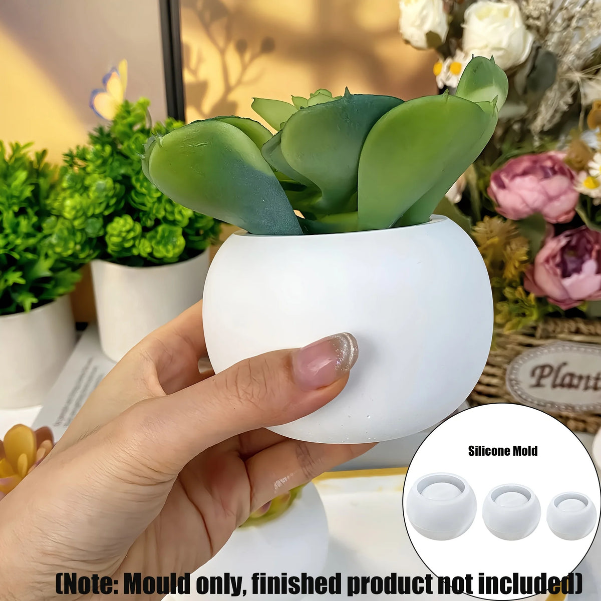 moules silicone pots ronds diy succulentes vases bougies artisanat plâtre béton trois tailles modernes