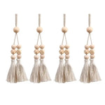 rideau polonais moderne beige uni bois pompons coton accessoires cotonnants