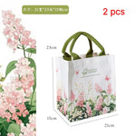 sac main toile fleurs blanc vert rose élégant réutilisable écologique poignées vertes