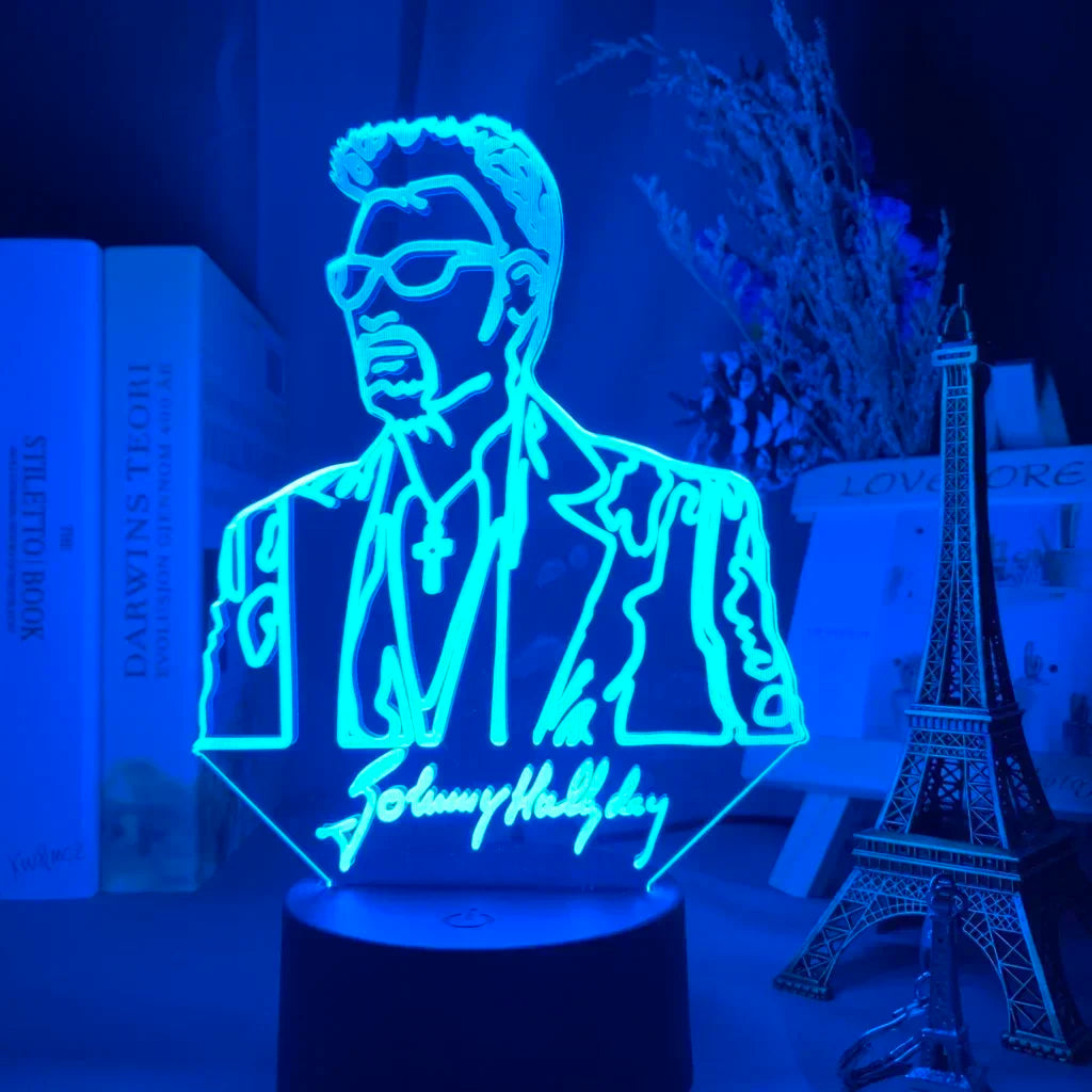 lampe nuit 3d portrait johnny hallyday veilleuse led couleur changeante telecommande usb
