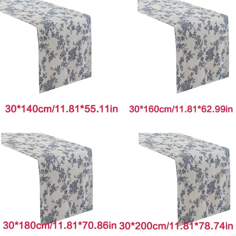 nappe table motif floraux coton polyester rustique beige bleu foncé dimensions variées