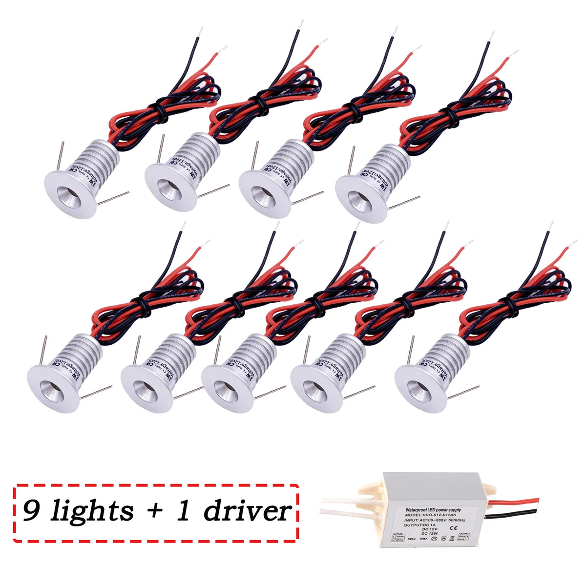 Spot LED argenté moderne 9lumières alimentation éclairage intérieur 12V 1W