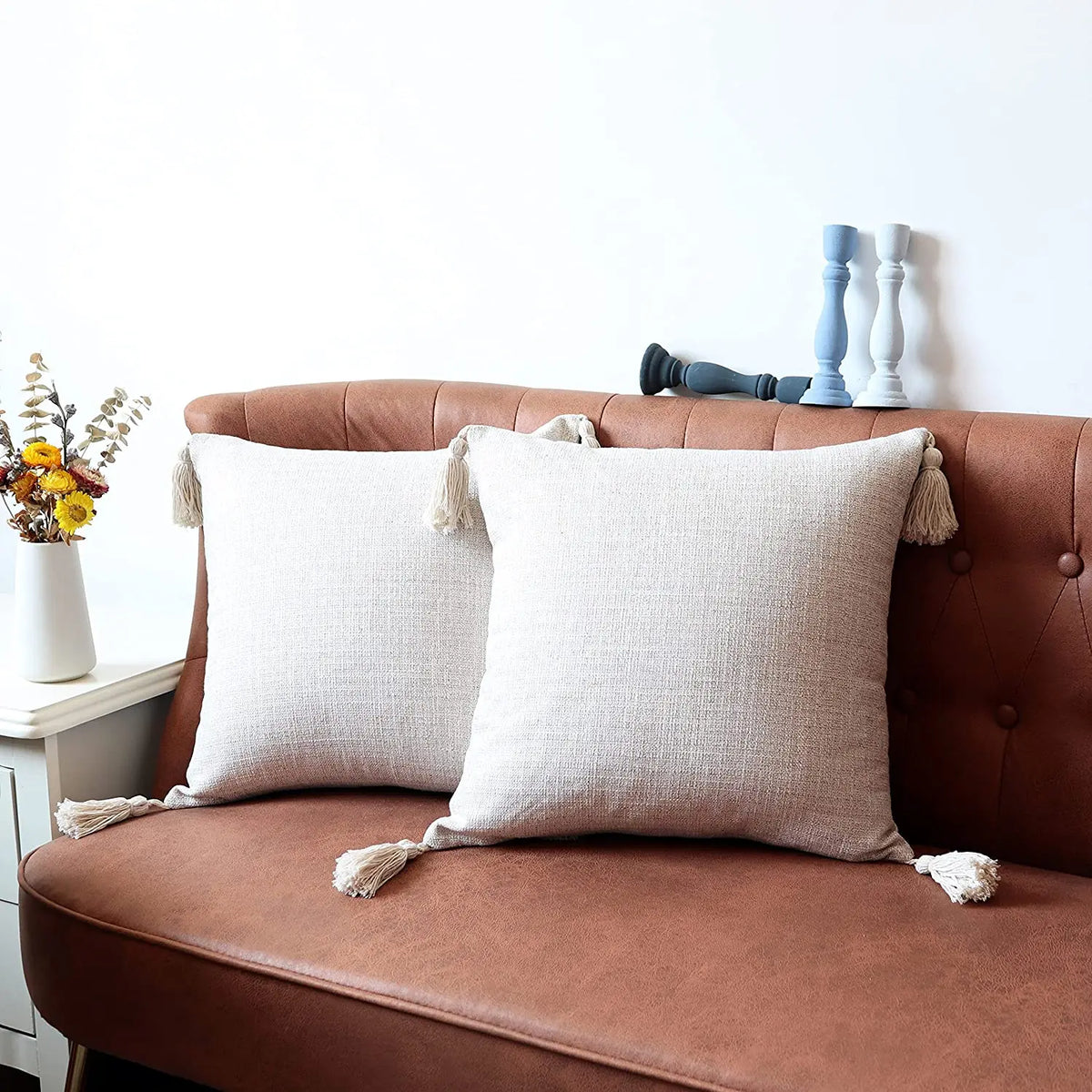 coussin carré moderne texture lin beige clair maison voiture décoration