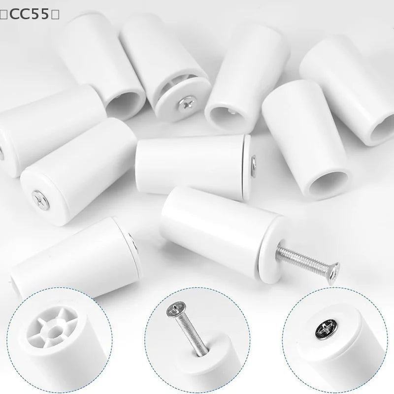 bouchons rideau blancs lisses supports polonais vis fixations accessoires fenêtres moderne