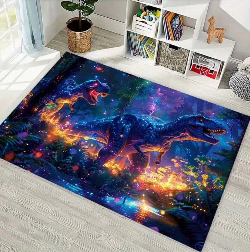 tapis multicolore dinosaures moderne salon chambre facile nettoyer polyester polypropylène rectangle aubusson