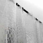 rideau douche blanc motif hexagonal relief moderne transparent métallique
