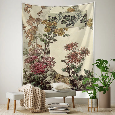 Tapisserie murale florale vintage avec motif psychédélique bohème pour décoration de chambre