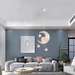 lampe suspendue moderne lune étoiles blanc doré salon chambre led