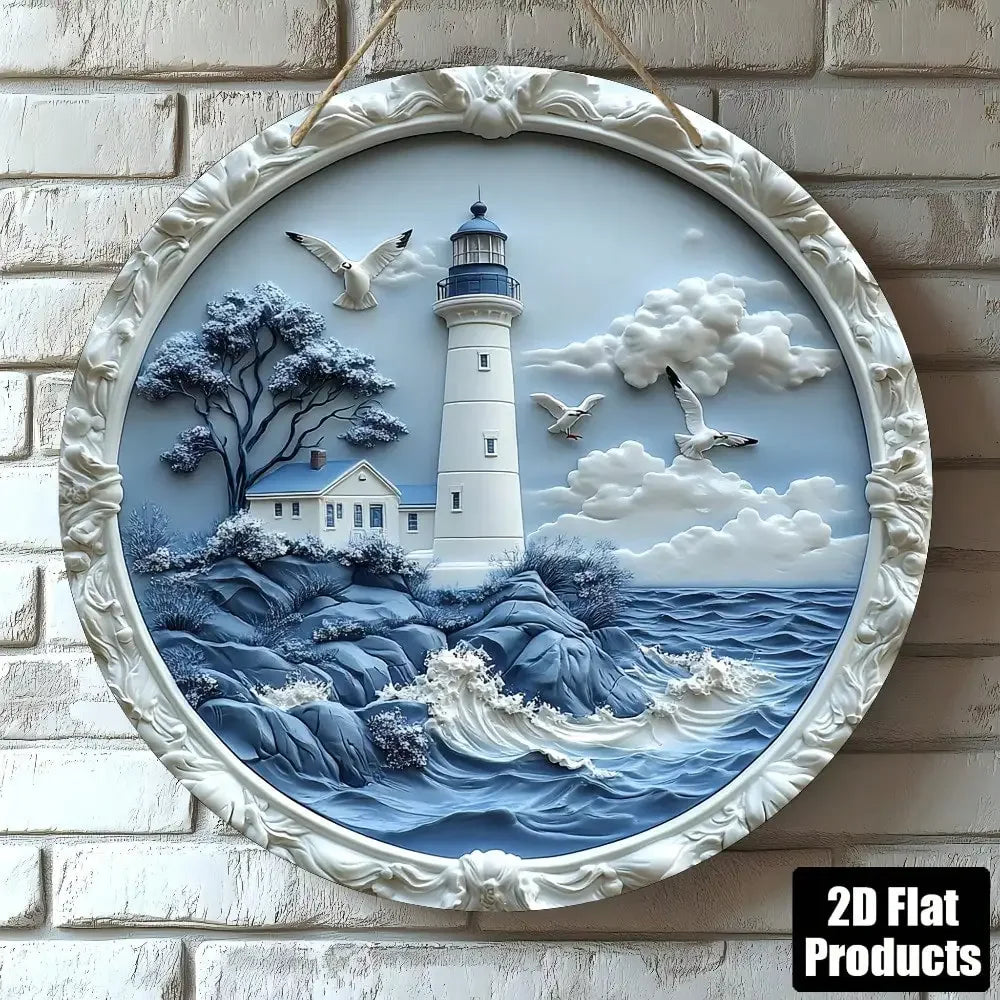 cadre mural vintage océan coucher soleil bleu gris marron bordure métallique vieillie 20x20cm