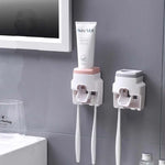 distributeur brosse dents adhésif moderne blanc rose gris matériau plastique salle bains