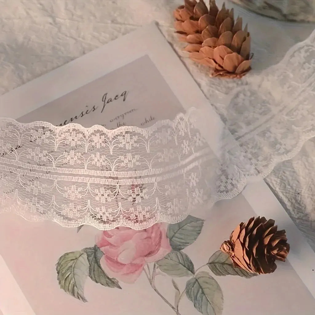 ruban dentelle blanc motif floral transparent vintage 4.5cm large décoration mariage bouquets emballage cadeau