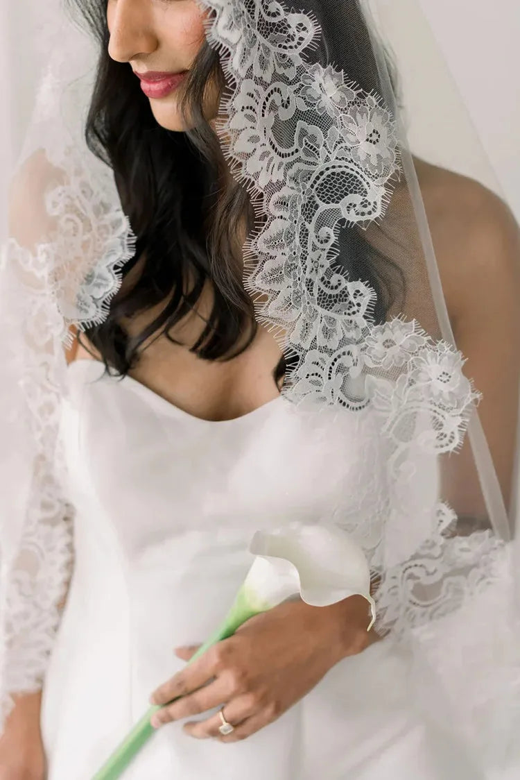 voile mariée blanc dentelle classique translucide bord dentelle traditionnel accessoire mariage femme erotique