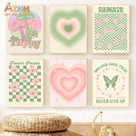 affiche murale cadre bois motif champignon papillon coeur pastel salon moderne décoration intérieure