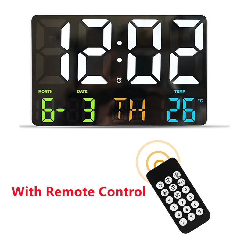 horloge murale numérique moderne LED noir blanc température date alarme télécommande