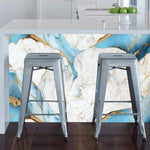 papier peint autoadhésif marbre moderne blanc bleu doré résistant humidité sans formaldéhyde