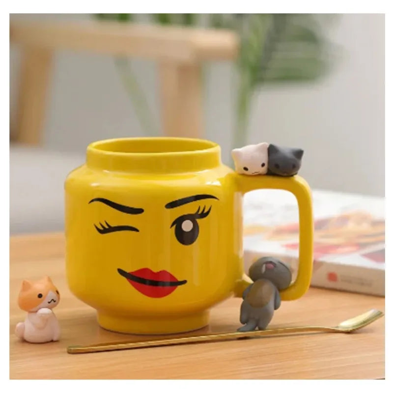 tasse dessin animé sourire jaune poignée creative cartoon cadeau enfant
