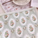 serviettes table rectangulaires fleurs roses classiques blanc rose pâle beige bleu clair bordure dentelée
