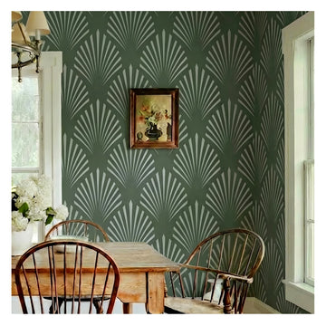 Stencil mural moderne géométrique rayures vert gris blanc adhésif opacité XL XXL