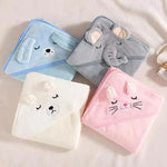 serviette bain bébé motif animaux ours éléphant chat doux décoration rose beige gris