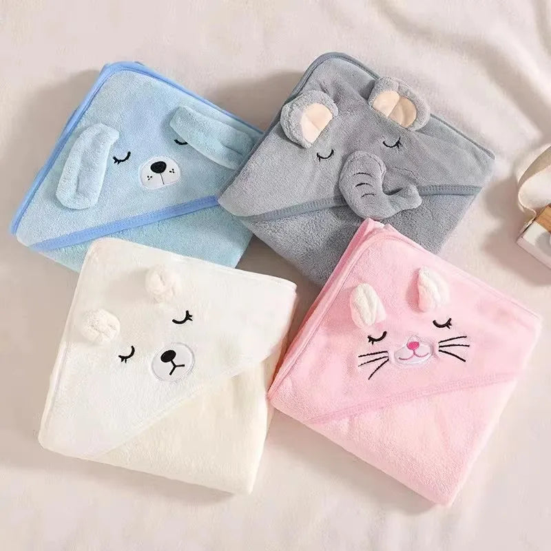 serviette bain bébé motif animaux ours éléphant chat doux décoration rose beige gris