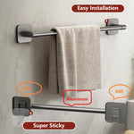 porte serviettes mural adhésif gris lisse moderne salle bain support rangement barre horizontale fixe