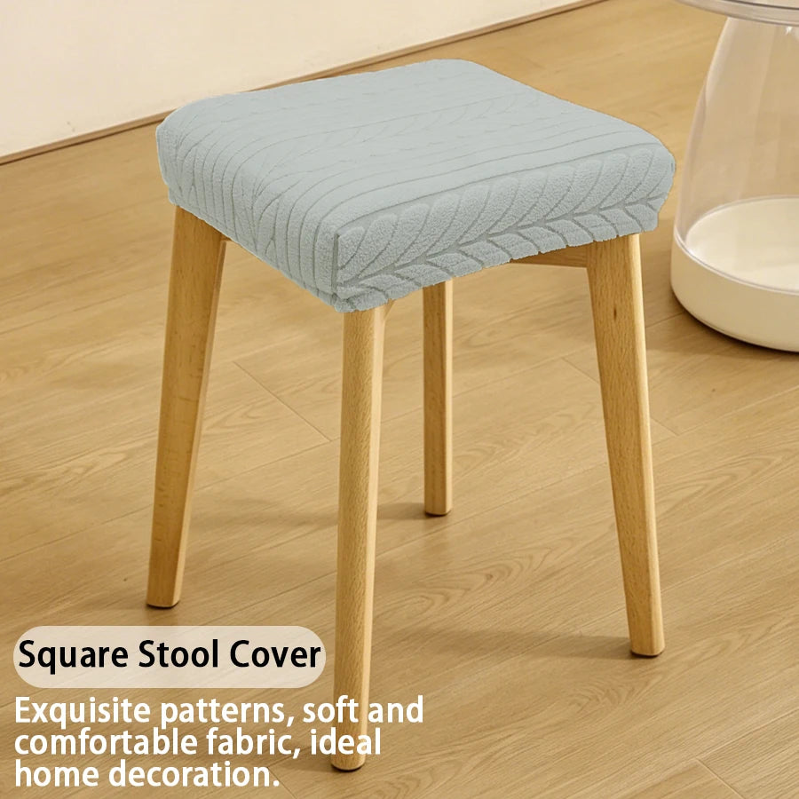 couvre tabouret carré moderne beige rayures horizontales élastique adhésif extérieur accueil