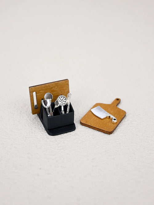 ensemble couteaux cuisine miniature noir texture bois moderne minimaliste