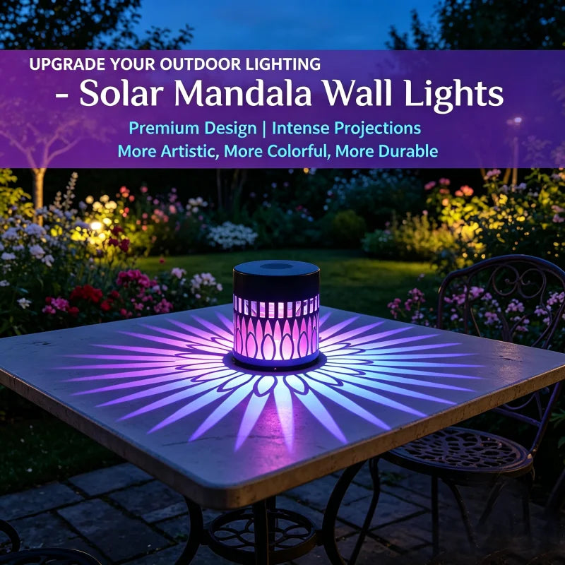 lampe murale solaire mandala noir violet bleu adhésif extérieur jardin éclairage floral étanche métal