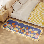 tapis moderne fleurs tulipes blanc rose vert bleu orange décoratif polyester antidérapant lavable