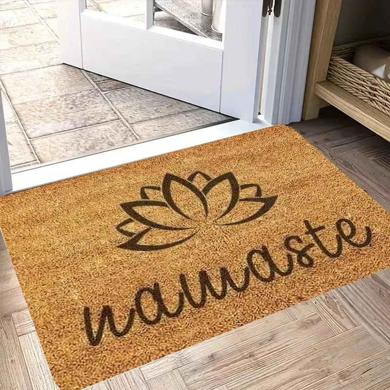 tapis d'entrée moderne lettres coeurs bienvenue gris marron noir rose blanc