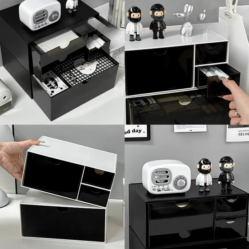 boîte rangement blanc noir tiroirs minimaliste moderne organisateur cosmétique multipurpose respectueux environnement